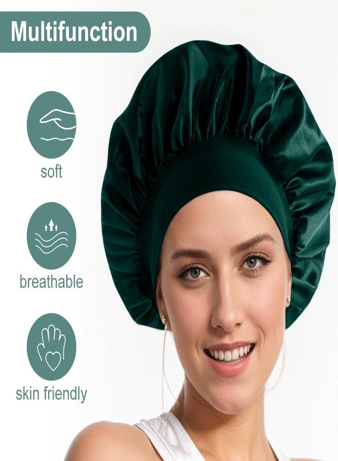 Merdia 2 PCS Satin Hair Bonnet for Women | Elastic and Reusable Shower Hair Caps | Satin Bonnet for Sleeping Women, Shower Caps | Double Layers Hair Cap | Environmental Protection | 11.8 Inches, Dark Green - Image 2